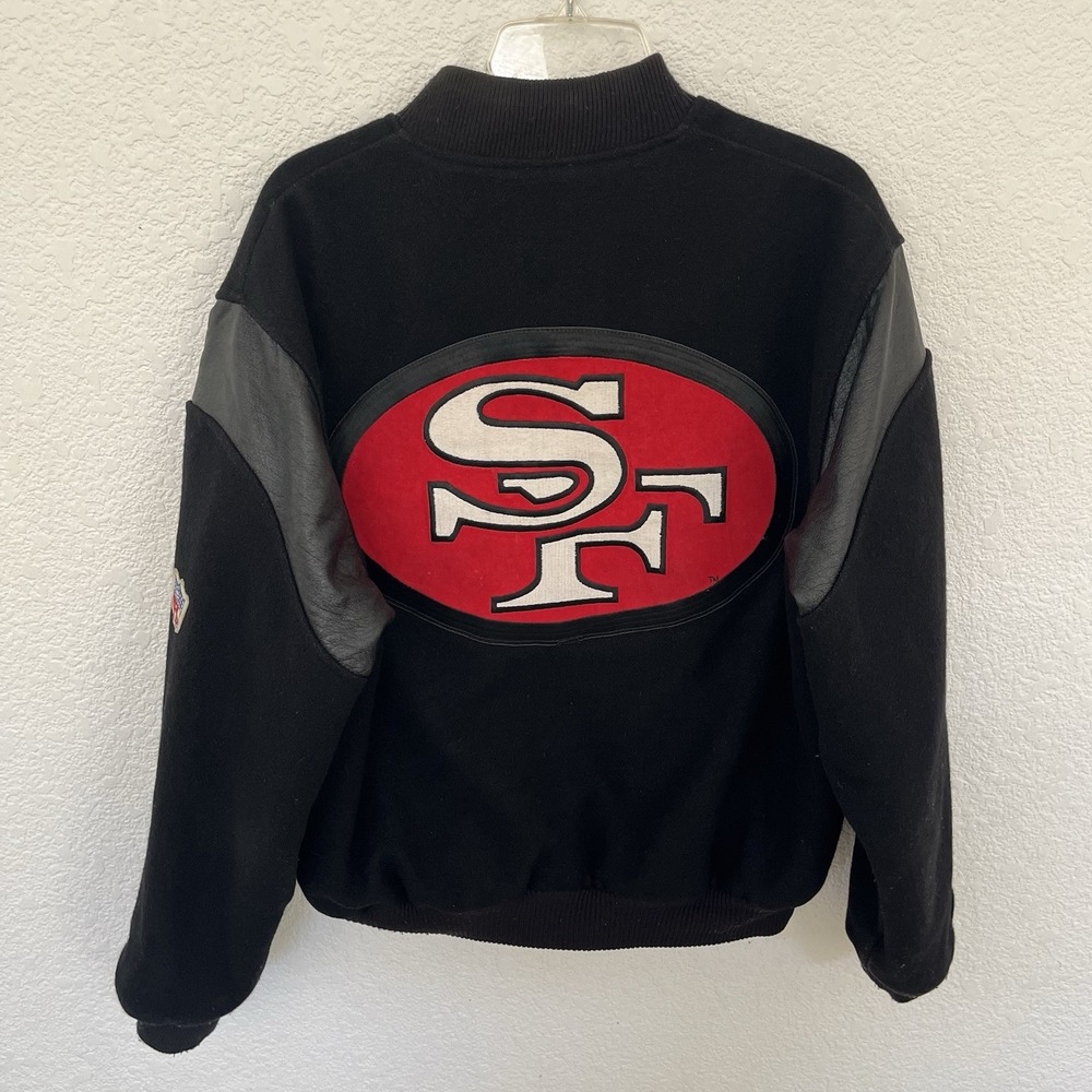 VTG Chalk Line SF 49ers Black Varsity Bomber Jacket Large Wool Leather NFL 90s